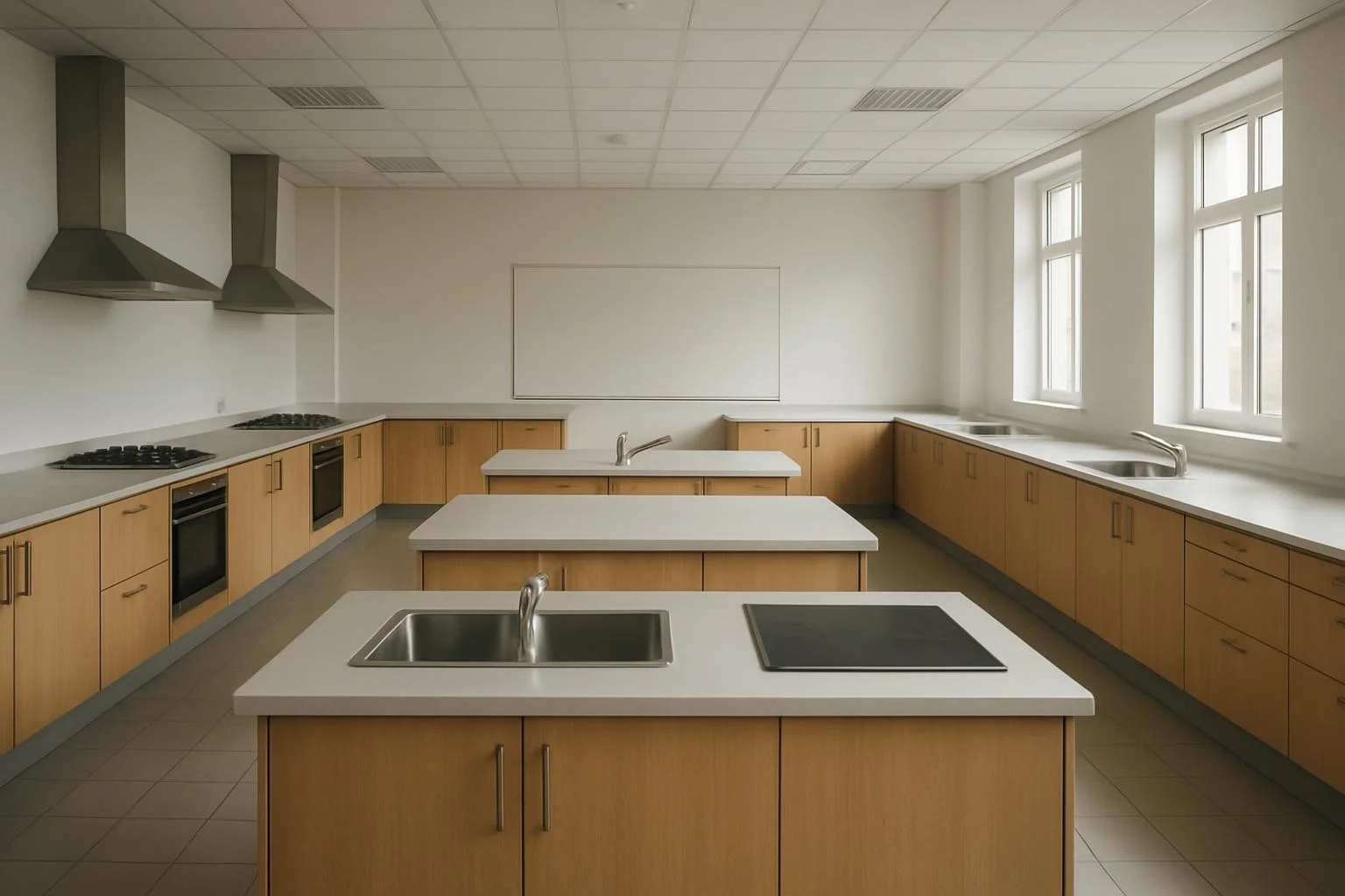 Ülker Gastronomi Mesleki ve Teknik Anadolu Lisesi'nde modern ve boş gastronomi sınıfı.