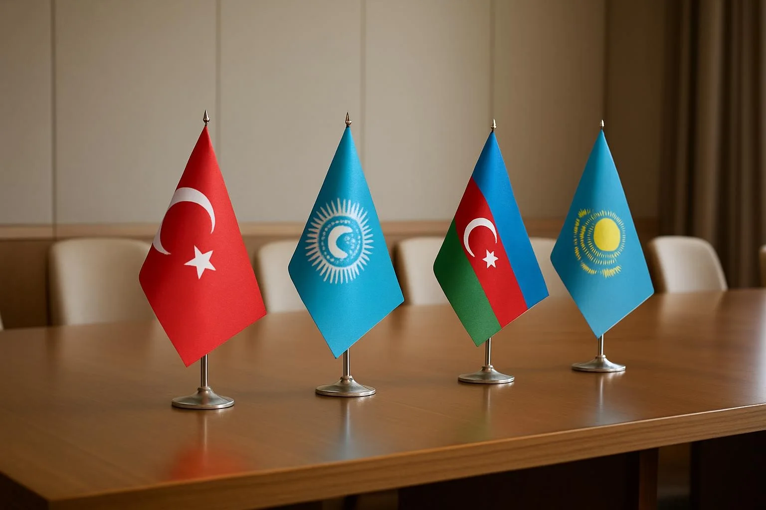 Türk Devletleri Teşkilatı zirvesinde masada bayraklar ve toplantı ortamı